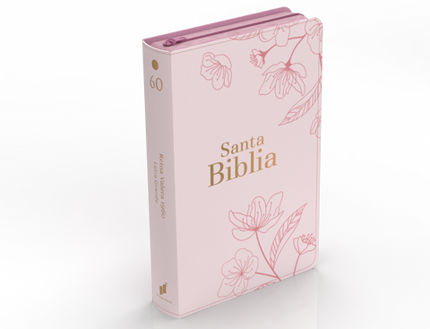 Image of BIBLIA RVR 1960 LETRA GRANDE TAMANO MANUAL FLORES ROSA CLARO CON CIERRE E INDICE