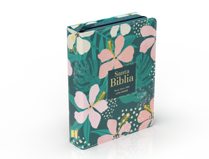 Biblia RVR 1960 Compacta Letra Grande 11 puntos Símil Piel Flores Tropicales con Cierre e Índice