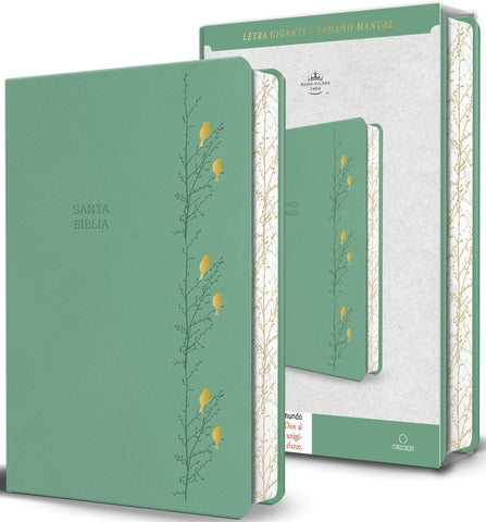 Image of Biblia RVR 1960 Letra Gigante Símil Piel Verde con Pájaros Cantos Pintados