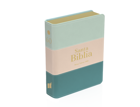 Image of BIBLIA RVR 1960 BOLSILLO SIMIL PIEL TRICOLOR CREMA VERDE AGUA ESMERALDA
