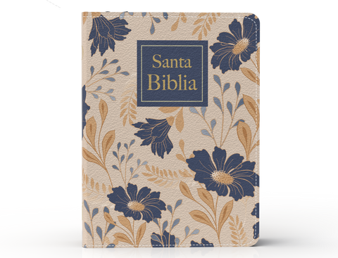 Image of BIBLIA RVR 1960 COMPACTA LETRA GRANDE 11 PUNTOS SIMIL PIEL FLORES AZULES CON CIERRE E INDICE