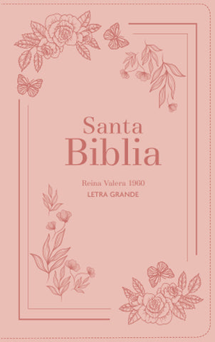 Image of BIBLIA RVR 1960 LETRA GRANDE TAMANO MANUAL SIMIL PIEL FLORES ROSA CON CIERRE E INDICE