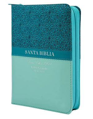 Biblia RVR 1960 Letra Grande Tamaño Manual Bifloral Turquesa Símil Piel