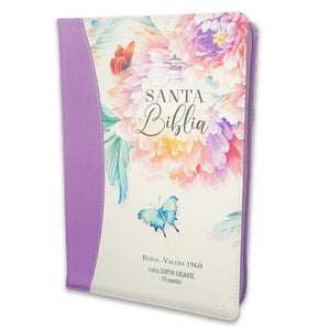 Biblia RVR 1960 Súper Gigante Jardin Turquesa Canto Pintado Cierre Índice Símil Piel