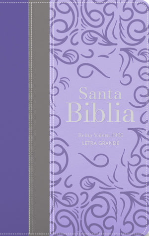 Biblia RVR 1960 Letra Grande Tamaño Manual Tricolor Púrpura Gris Lila con Cierre e Índice