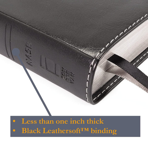 Image of NASB, Thinline Bible, Leathersoft, Black, Red Letter, 2020 Text, Comfort Print
