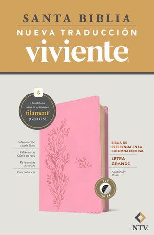 Image of Biblia NTV Referencia Central Letra Grande con Filament Símil Piel Rosa Índice Letra Roja