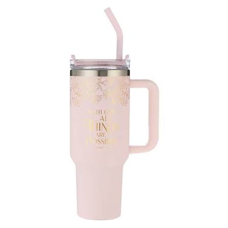 Image of Things Are Possible Blush 40 oz Stainless Steel Tumbler with Straw - Matthew 19:26