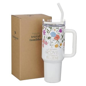 Grace White Wildflower 40 oz Stainless Steel Tumbler with Straw - 2 Corinthians 12:9