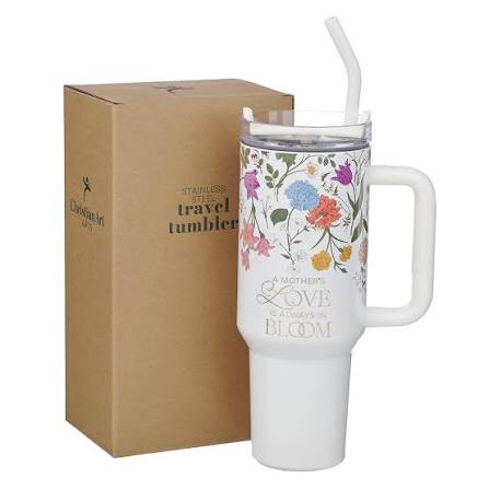 Image of Grace White Wildflower 40 oz Stainless Steel Tumbler with Straw - 2 Corinthians 12:9