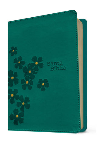 Image of Biblia NTV Compacta Letra Gigante con Filament Símil Piel Turquesa Floral Letra Roja