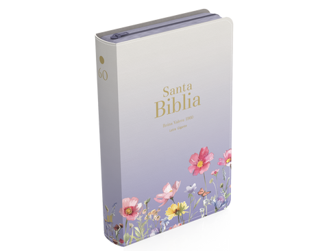 Image of BIBLIA RVR 1960 LETRA GIGANTE 14 PUNTOS SIMIL PIEL LILA FLORES CON CIERRE E INDICE
