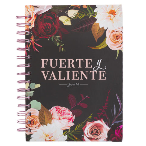 Image of Diario Espiral Negro Floral Fuerte y Valiente Jos 1:9
