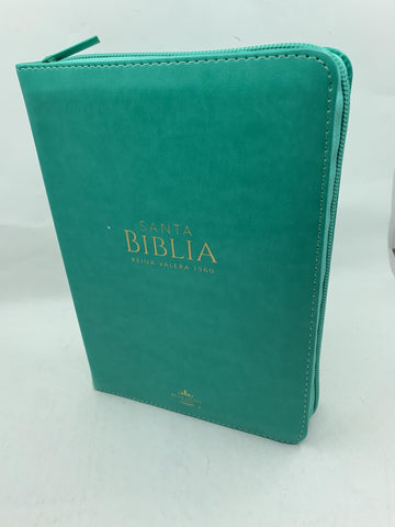 Image of Biblia RVR 1960 Compacta Letra Grande Turquesa Símil Piel con Cierre