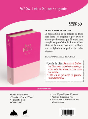 Image of Biblia RVR 1960 Letra Súper Gigante Símil Piel Duotone Rubor Frambuesa