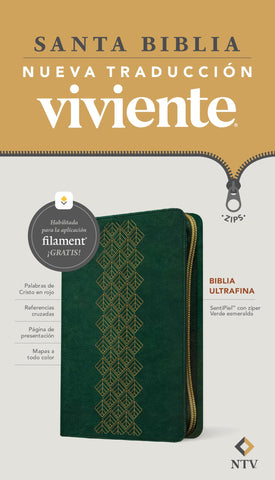 Image of Biblia NTV Ultrafina con Filament Verde Esmeralda Símil Piel con Cierre