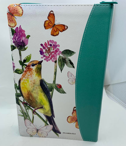 Image of Biblia RVR 1960 Letra Grande Tamaño Manual Floral Mariposas Símil Piel con Índice y Cierre