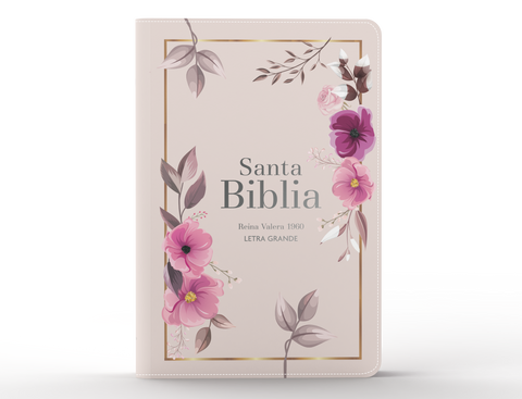 Image of BIBLIA RVR 1960 LETRA GRANDE TAMANO MANUAL SIMIL PIEL FLORES ROSADA