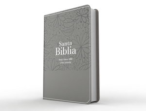 Biblia RVR 1960 Letra Grande Tamaño Manual Símil Piel Flores Gris