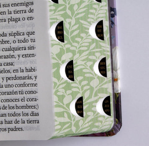 Image of BIBLIA RVR 1960 LETRA GIGANTE TAPA DURA FLORES MORADAS CANTOS PINTADO INDICE
