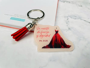 Llavero Acrílico con Tassel. Se Reviste de Fuerza y Dignidad