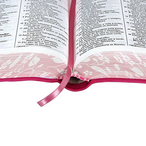Image of BIBLIA EM PORTUGUES RA045LG TAPA IMITACION CUERO ROSA OSCURO CANTO FLORALES
