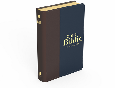 Image of BIBLIA RVR 1960 LETRA GRANDE TAMANO MANUAL SIMIL PIEL DUOTONE MARRON AZUL MARINO