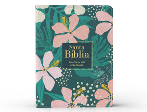 Biblia RVR 1960 Compacta Letra Grande 11 puntos Símil Piel Flores Tropicales con Cierre e Índice