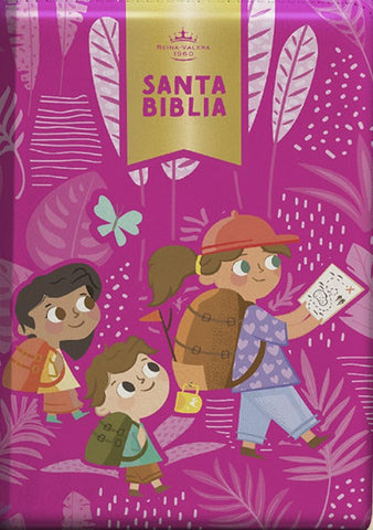 Image of Biblia RVR 1960 Interactiva Para Niños Letra Grande Rosa Símil Piel Con Cierre