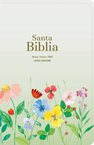 Image of Biblia RVR 1960 Compacta Letra Grande 11 puntos Símil Piel Verde Claro Flores con Cierre y Índice