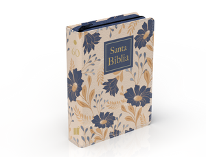 Biblia RVR 1960 Compacta Letra Grande 11 puntos Símil Piel Flores Azules con Cierre e Índice