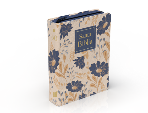Image of BIBLIA RVR 1960 COMPACTA LETRA GRANDE 11 PUNTOS SIMIL PIEL FLORES AZULES CON CIERRE E INDICE