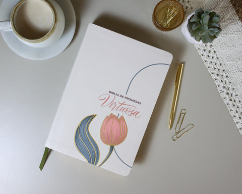 Image of Biblia RVR 1960 de Promesas Devocional Virtuosa Letra Gigante Piel Especial Crema