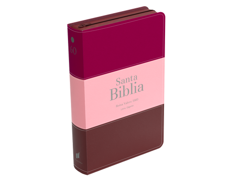 Image of BIBLIA RVR 1960 LETRA GIGANTE 14 PUNTOS SIMIL PIEL TRICOLOR FUCSIA ROSADO ROJO GRANATE CON CIERRE E INDICE