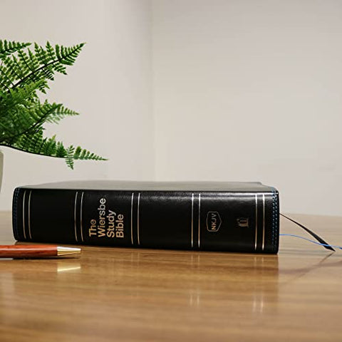 Image of NKJV, WIERSBE STUDY BIBLE, LEATHERSOFT, BLACK, RED LETTER, COMFORT PRINT: BE TRANSFORMED BY THE POWER OF GOD’S WORD