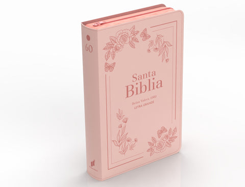 Image of BIBLIA RVR 1960 LETRA GRANDE TAMANO MANUAL SIMIL PIEL FLORES ROSA CON CIERRE E INDICE