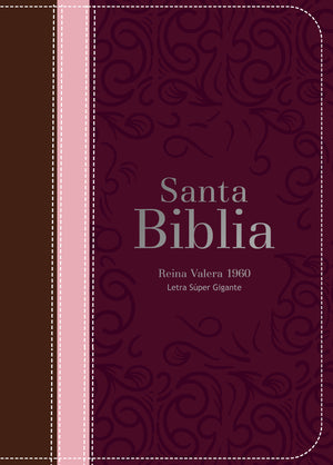 Biblia RVR 1960 Letra Súper Gigante Símil Piel Tricolor Marrón Palo Rosa Guinda