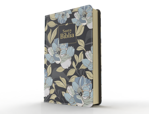 Biblia RVR 1960 Letra Grande Tamaño Manual Símil Piel Flores Azul Oscuro