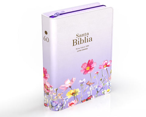 Image of Biblia RVR 1960 Compacta Letra Grande 11 puntos Símil Piel Lila Flores con Cierre y Índice