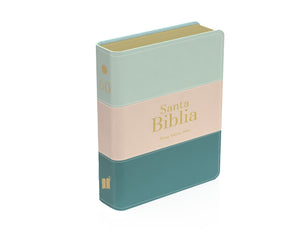 Biblia RVR 1960 Bolsillo Símil Piel Tricolor Crema Verde Agua Esmeralda