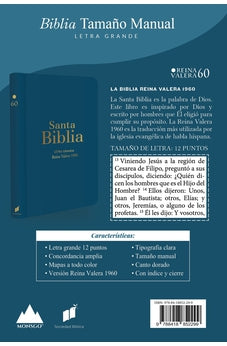 Image of Biblia RVR 1960 Letra Grande Tamaño Manual Azúl Acero con Cierre con Índice