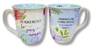 Taza Amada y Bendecida  "Que Nunca Falten: Fe, Paz y Amor"