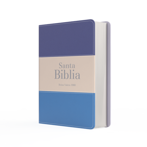 Image of BIBLIA RVR 1960 BOLSILLO SIMIL PIEL TRICOLOR AZUL OSCURO BEIGE AZUL MEDIO