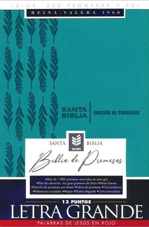 Biblia RVR 1960 de Promesas Letra Grande Turquesa Símil Piel