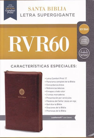 Biblia RVR 1960 Letra Súper Gigante Piel Café con Cierre
