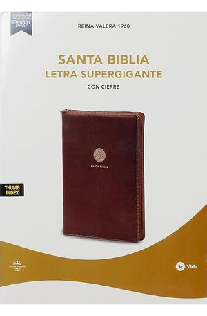 Biblia RVR 1960 Letra Súper Gigante 17 Puntos Café con Cierre e Índice