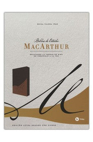 Biblia RVR 1960 de Estudio Macarthur Letra Grande Leathersoft Café con Índice con Cierre