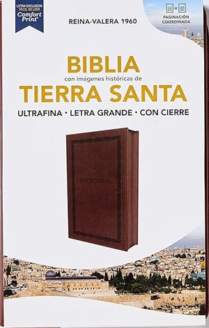 Biblia RVR 1960 Ultrafina Letra Grande Símil Piel Café con Cierre