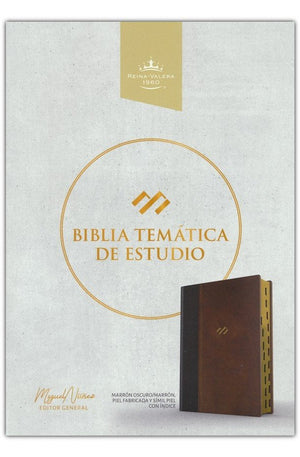 Biblia RVR 1960 de Estudio Temática Miguel Nuñez Piel Marrón Oscuro Marrón con Índice