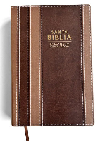 Image of Biblia RVR 2020 Letra Grande Marrón Tiras Símil Piel